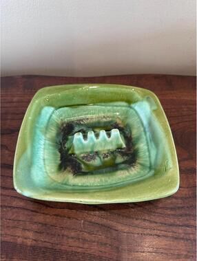 Vintage Maurice Of California Square Ceramic Ashtray #SP108 Green Psychedelic